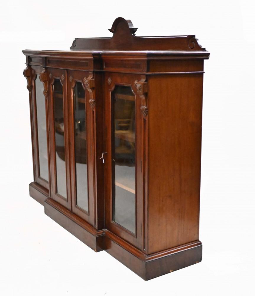 Mahogany Victorian Breakfront Bookcase Display Cabinet Chiffonier 1880 For Sale
