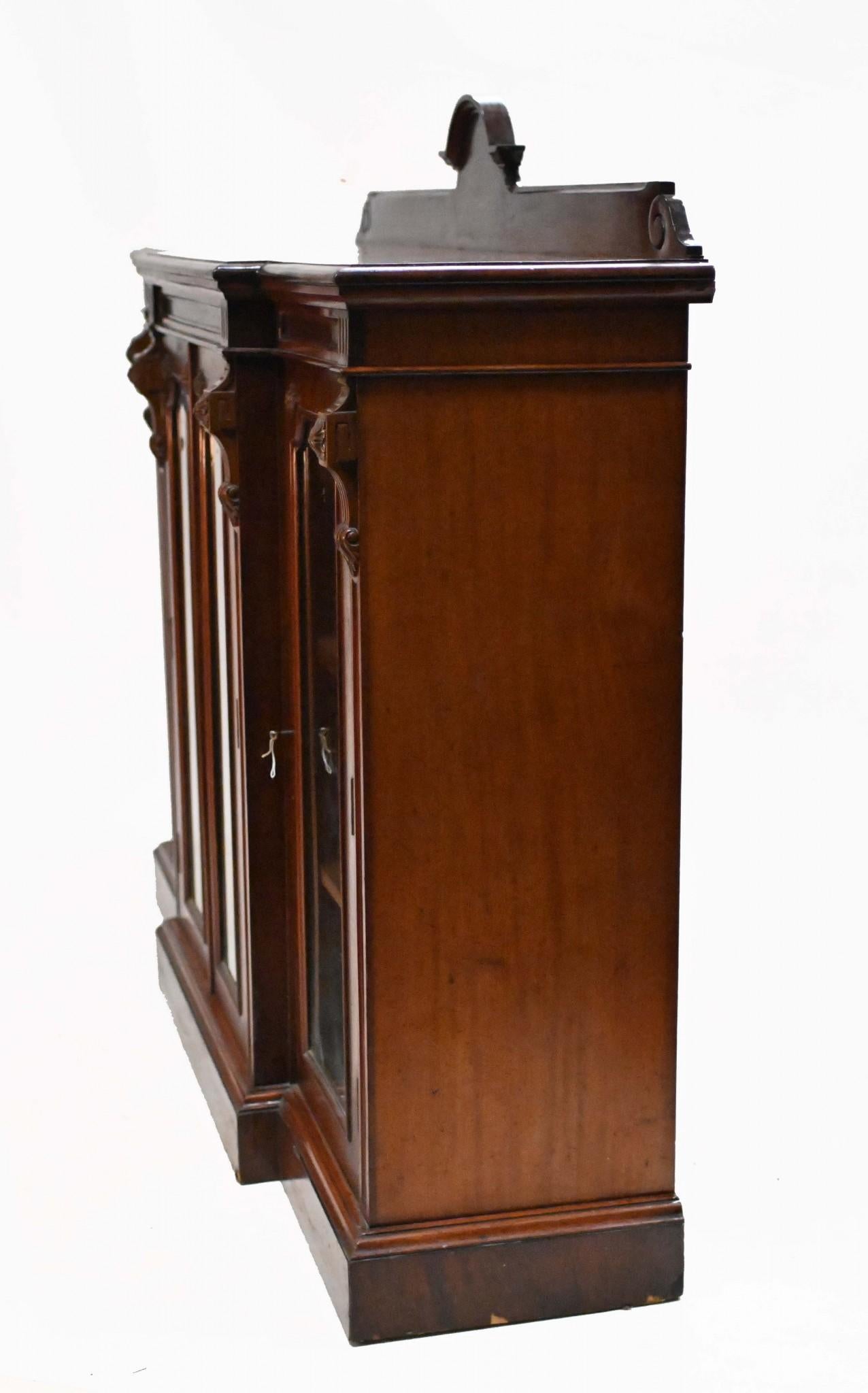 Victorian Breakfront Bookcase Display Cabinet Chiffonier 1880 For Sale 1