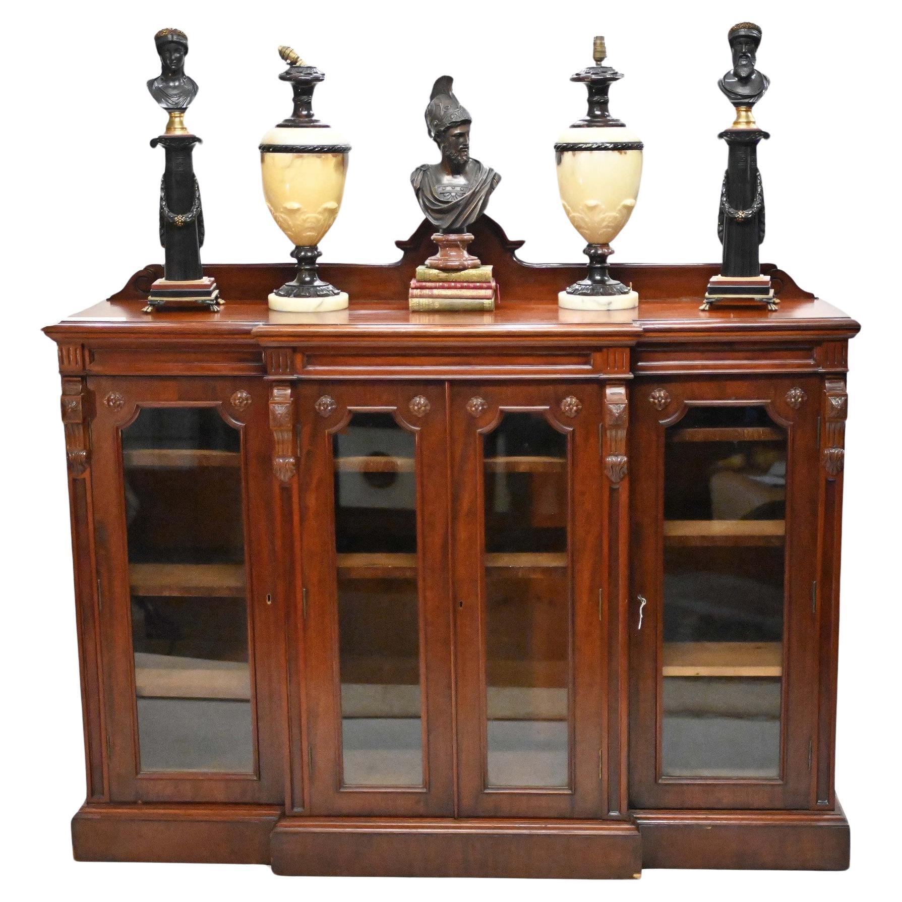 Victorian Breakfront Bookcase Display Cabinet Chiffonier 1880 For Sale