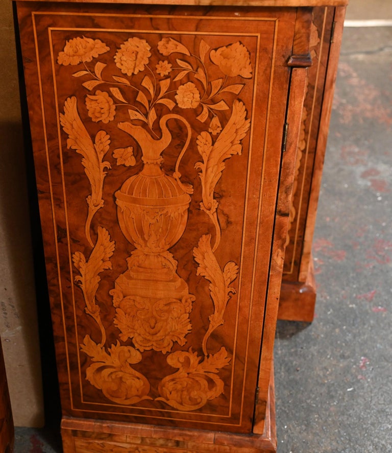 Victorian Breakfront Bookcase Wanut Marquetry Inlay For Sale at 1stDibs