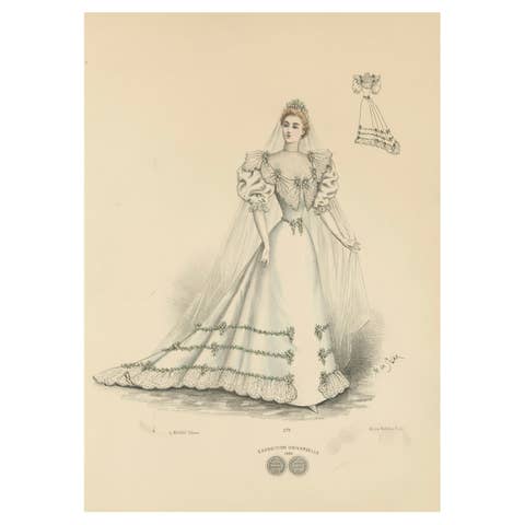 Victorian Bridal Elegance: Exquisite Wedding Gowns in Lithograph, 1889