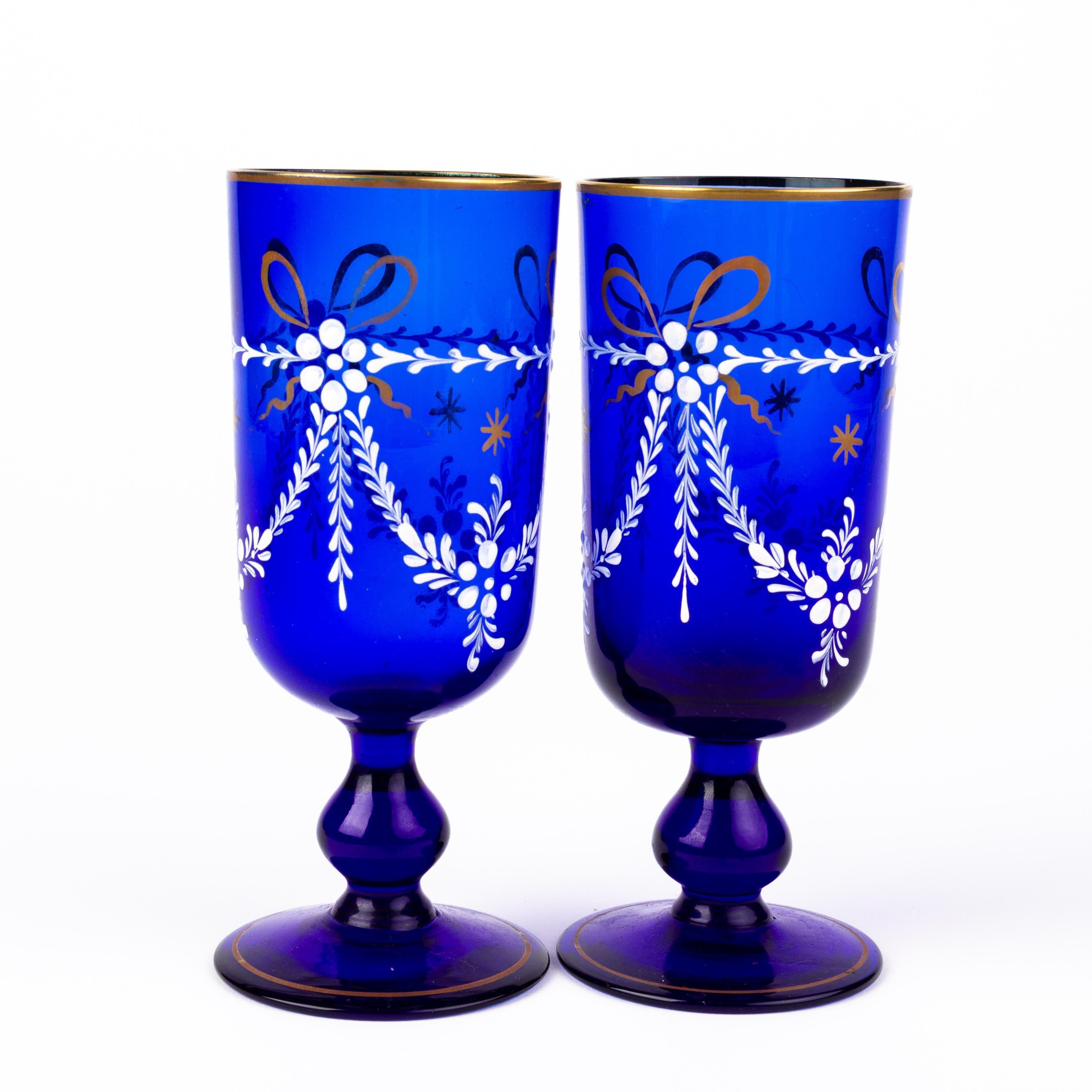 In good condition
From a private collection
Victorian Bristol Blue Enamel Painted Glasses 19th Century