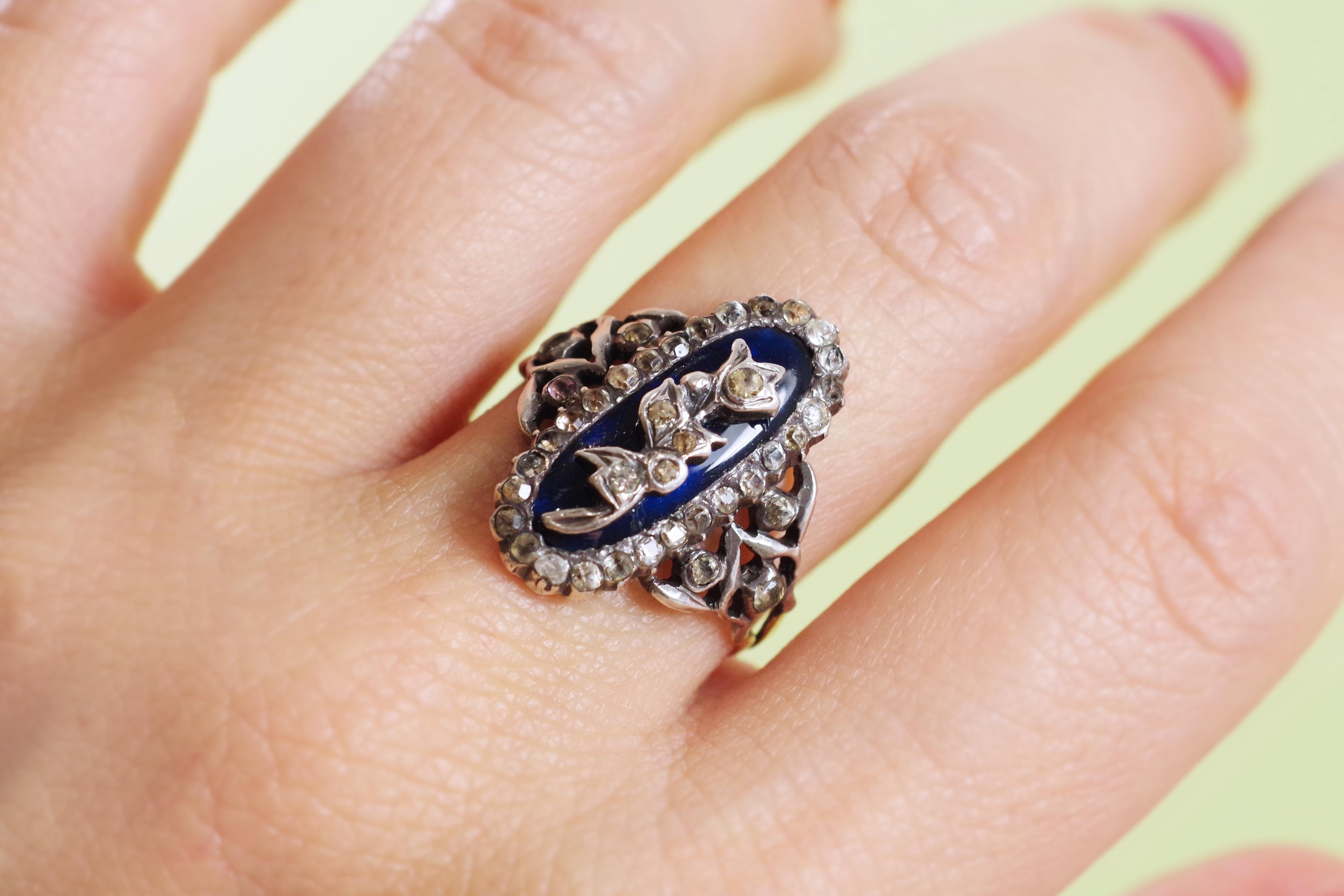 Victorian bristol blue ring in 18 karat rose gold and silver For Sale 3