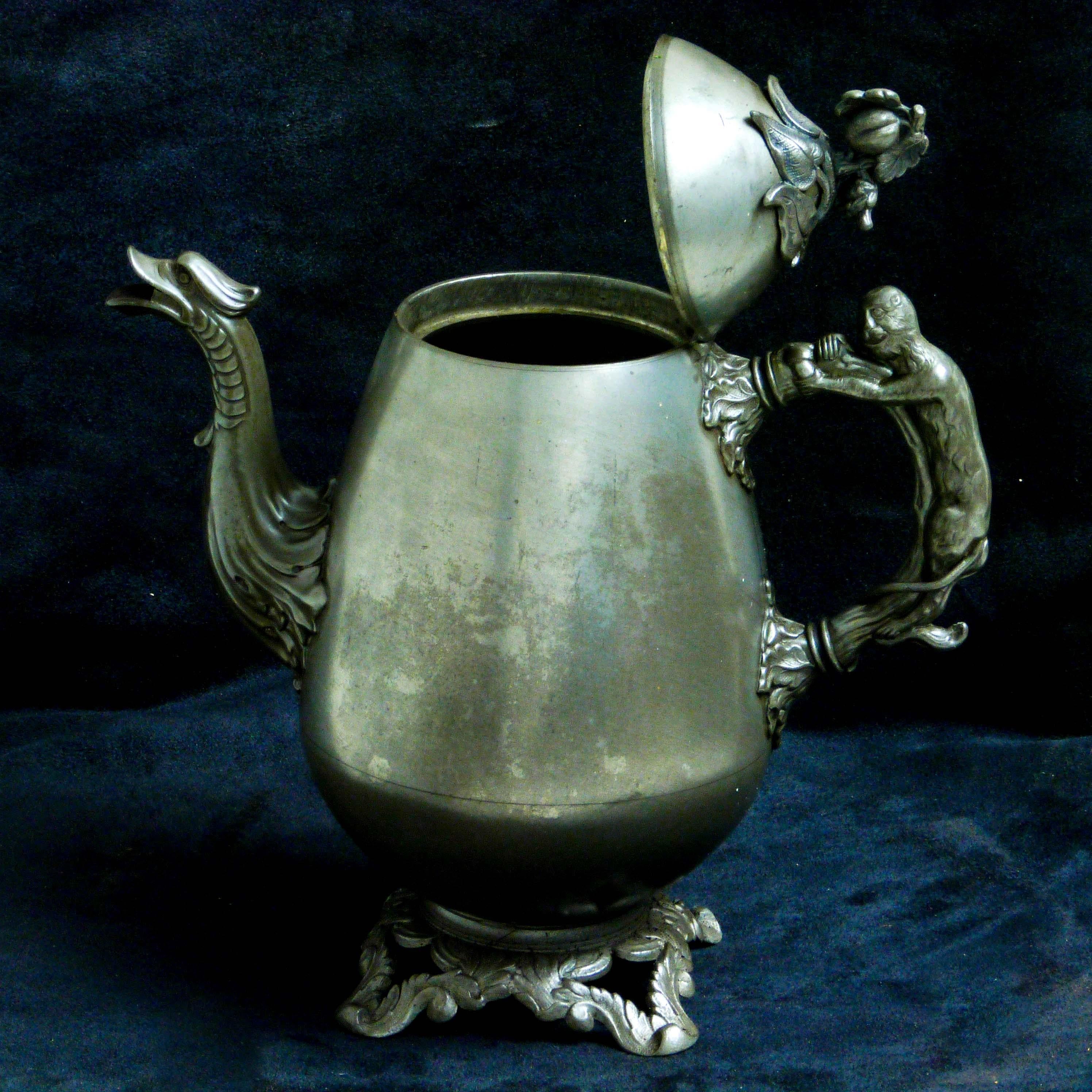 Late 19th Century Victorian Britannia Metal Tea Pot For Sale