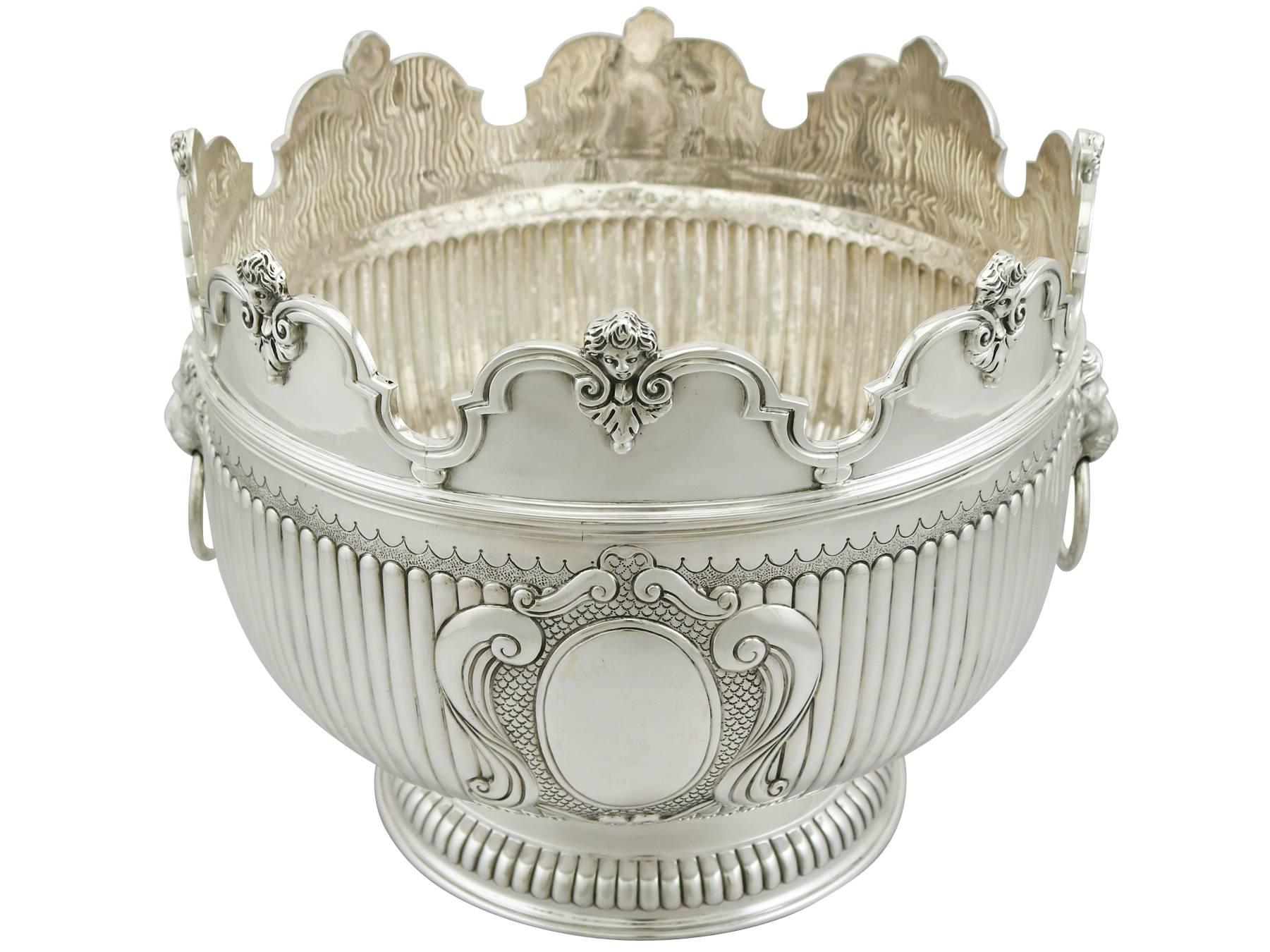 European Victorian Britannia Standard Silver Monteith Bowl