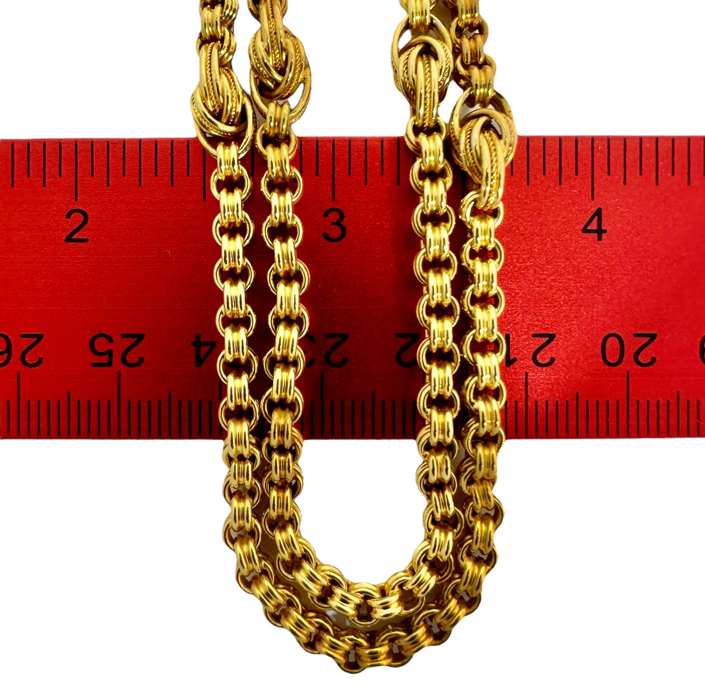  Viktorianische britische 15k Gelbgold 55 Zoll lange Halskette Damen im Angebot