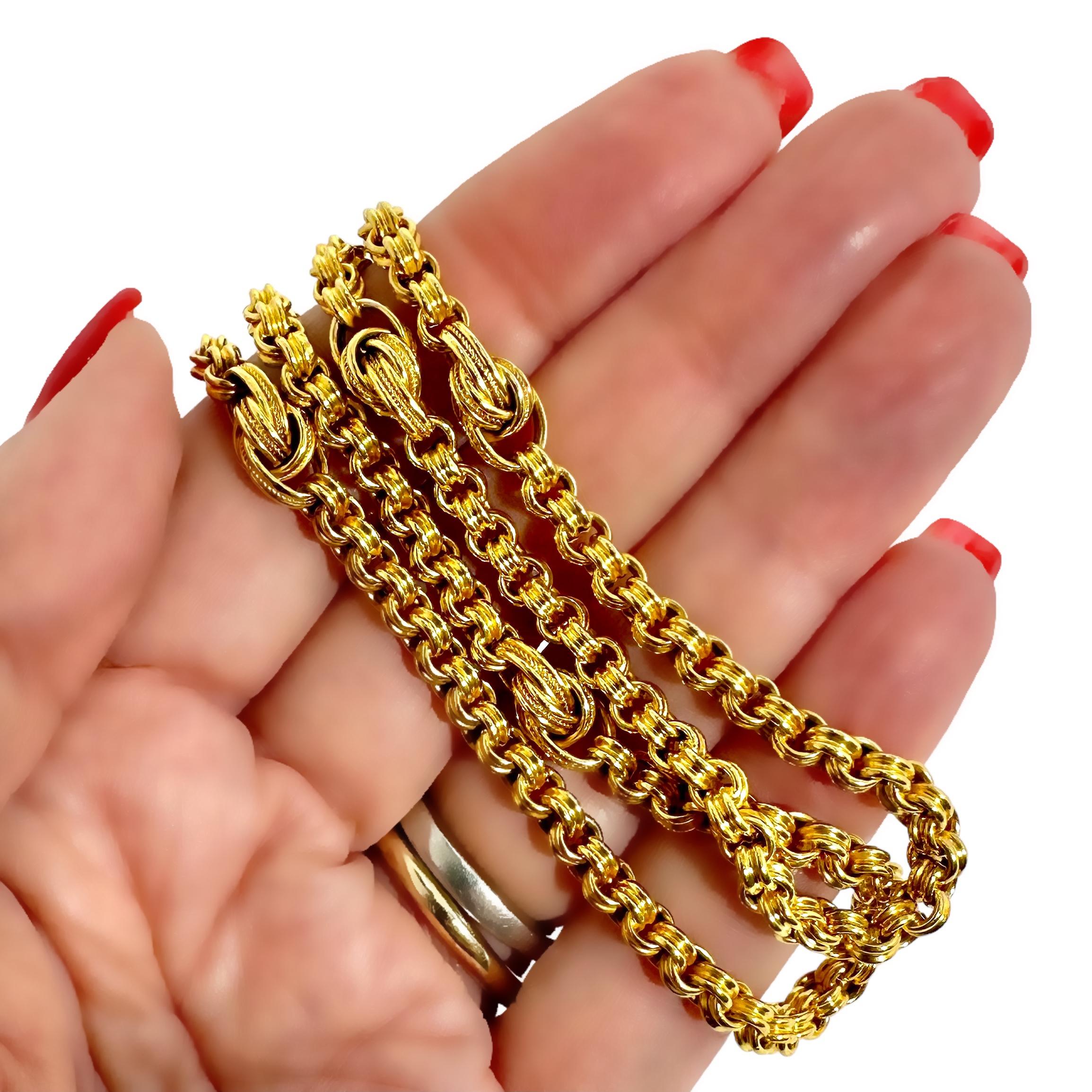  Viktorianische britische 15k Gelbgold 55 Zoll lange Halskette im Angebot 2