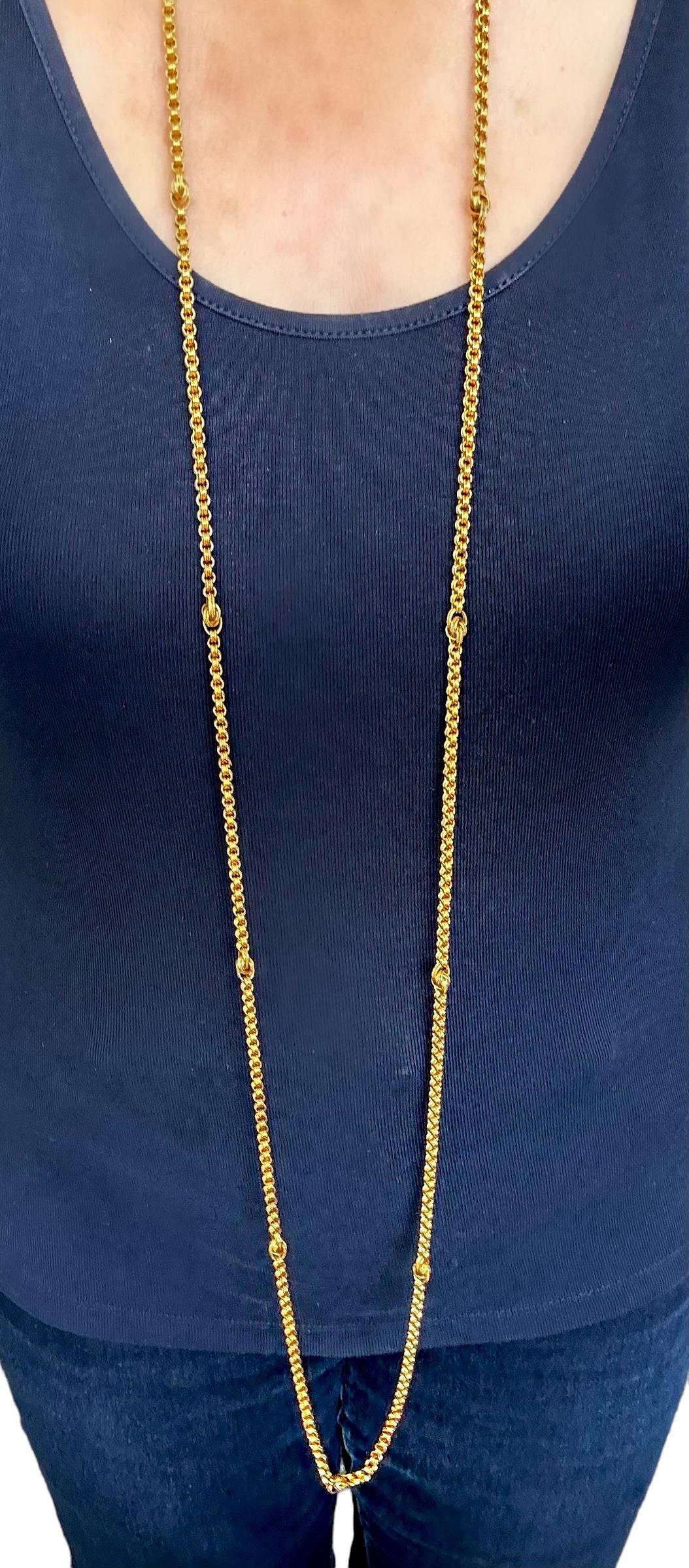  Viktorianische britische 15k Gelbgold 55 Zoll lange Halskette im Angebot 4