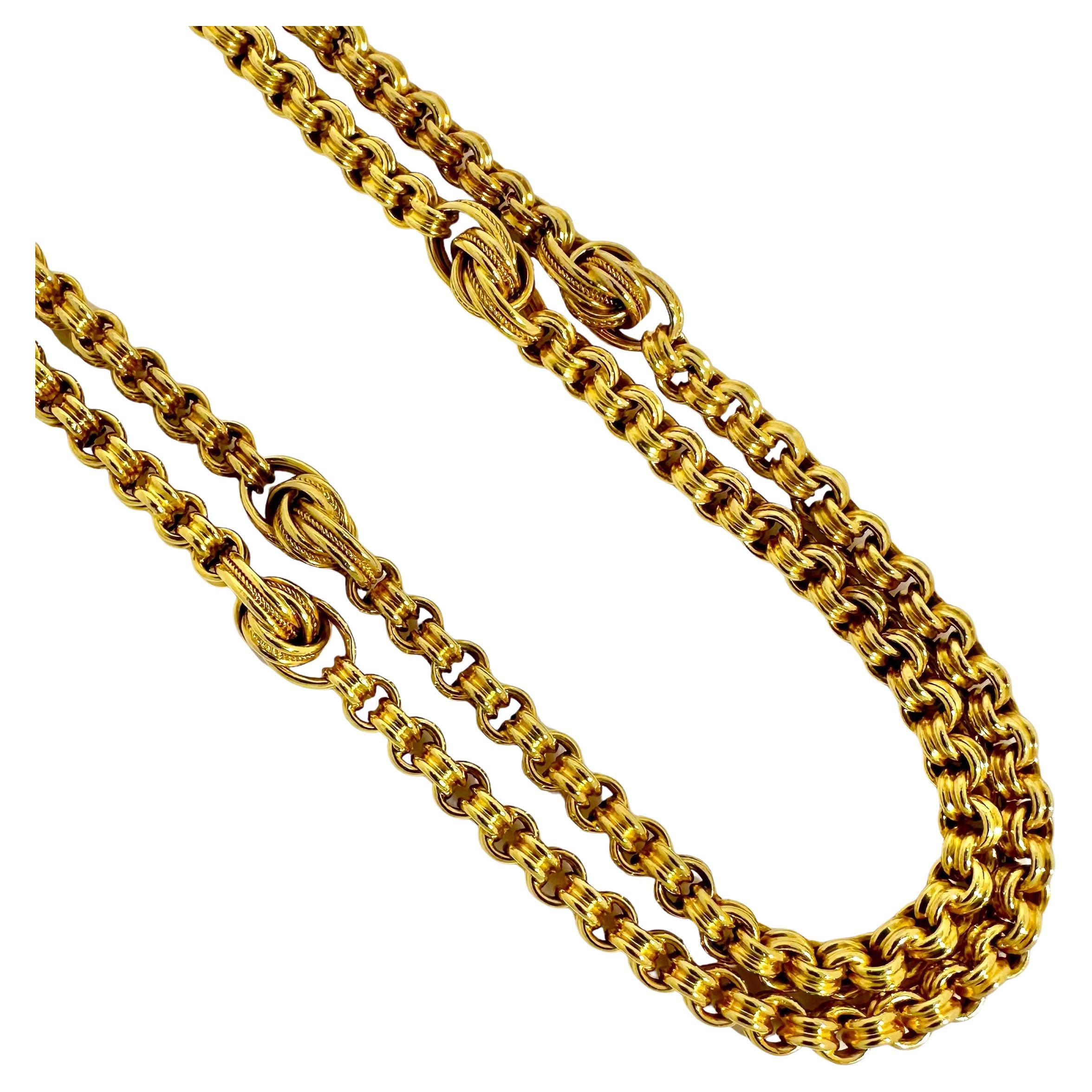  Victorian British 15k Yellow Gold 55 Inch Long Necklace For Sale