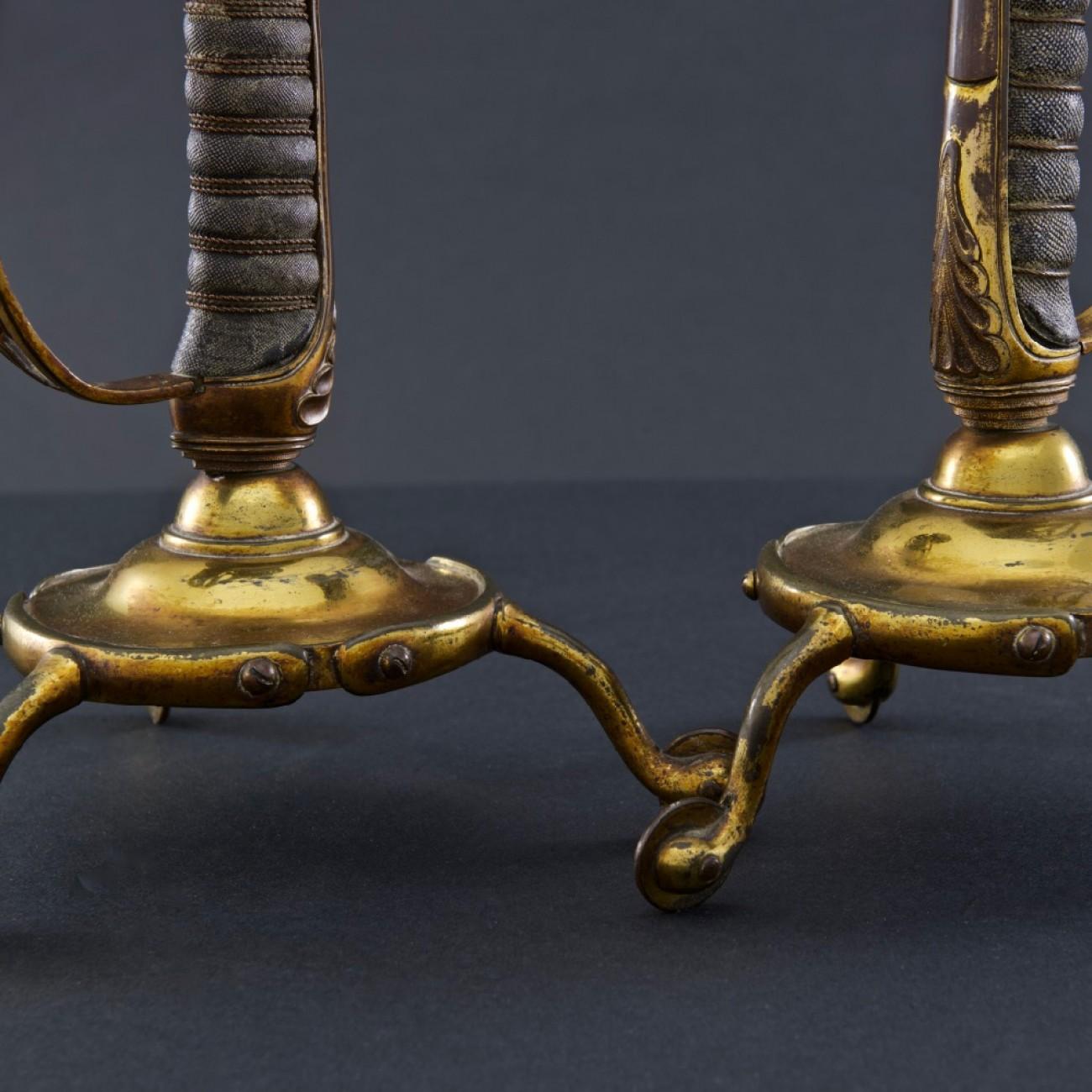 Victorian British Army Sword Hilt Candlesticks with Royal Monogram, circa 1905 In Good Condition In London, GB