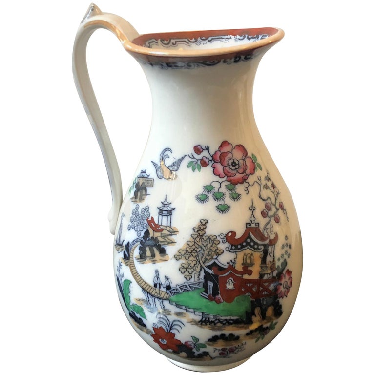 Victorian British Oriental Decor Ceramic Jug, circa 1870 For Sale at