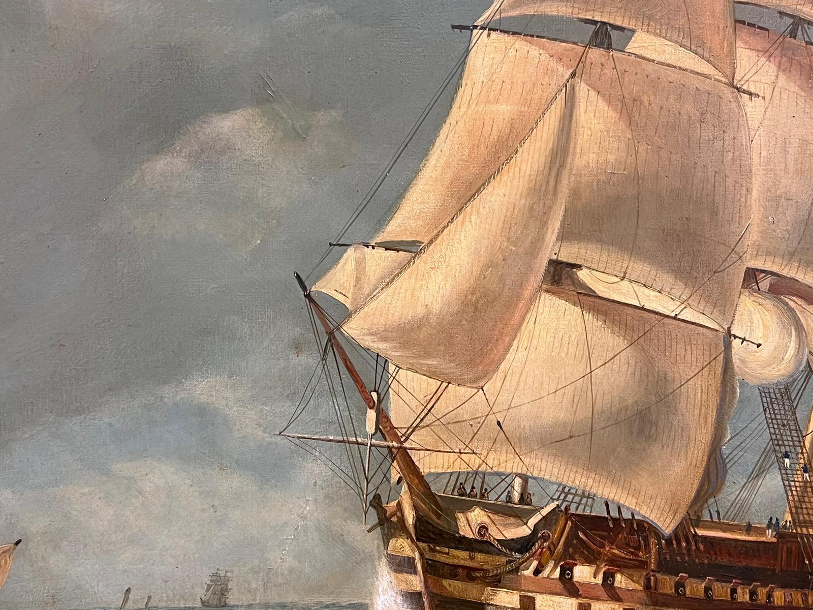 Huge Victorian Marine Oil Painting Sailing Choppy Seas Three Masted Ship 1800's 2
