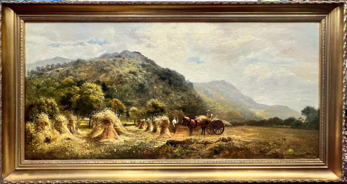 Bringing in the Harvest
British School, late 19th century
signed lower corner
oil painting on canvas, framed
framed: 29.5 x 55.5 inches
canvas: 24 x 50.5 inches
provenance: private collection, UK
condition: very good and sound condition 
