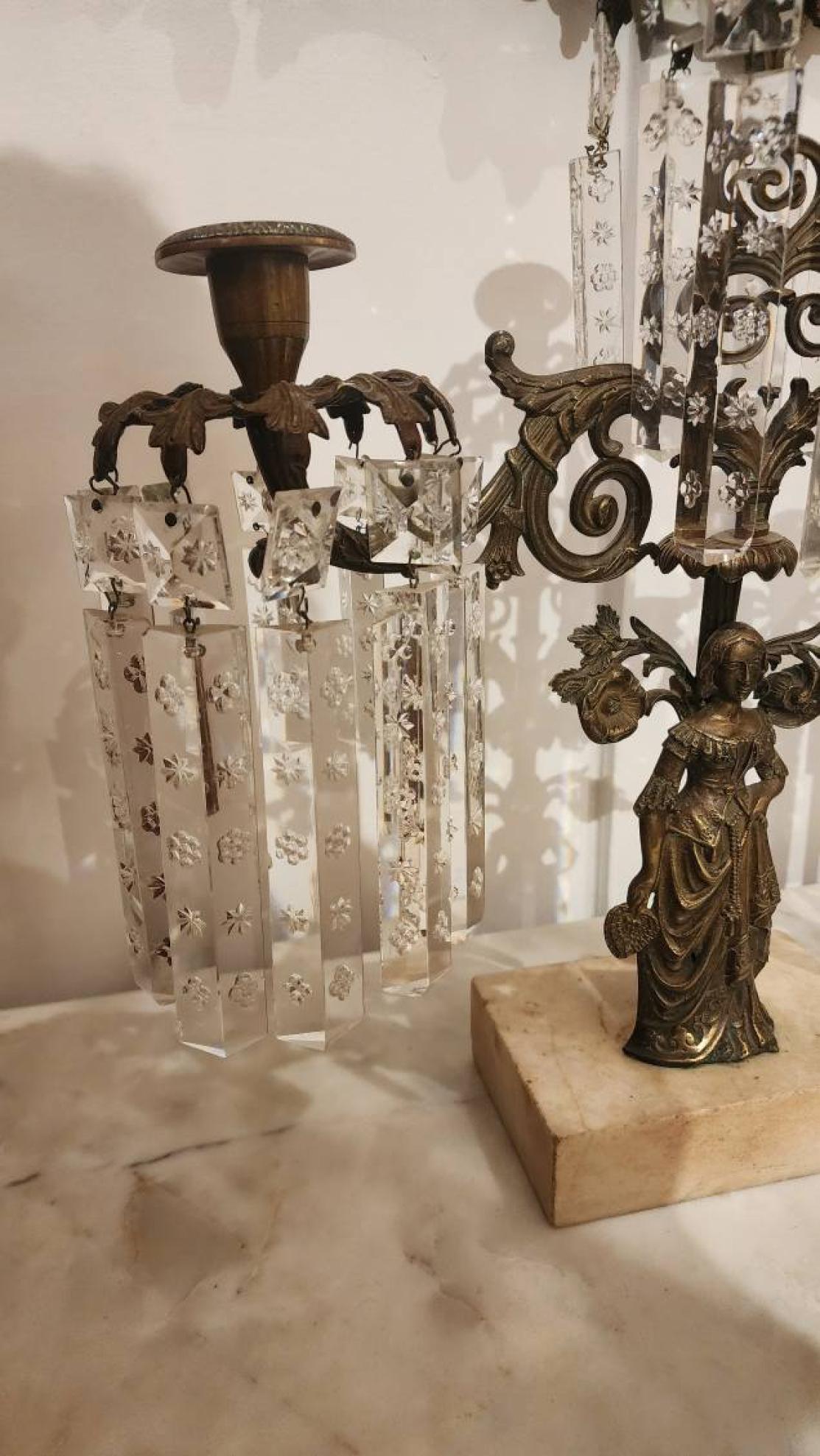 Francese Candelabro vittoriano in bronzo e cristallo in vendita