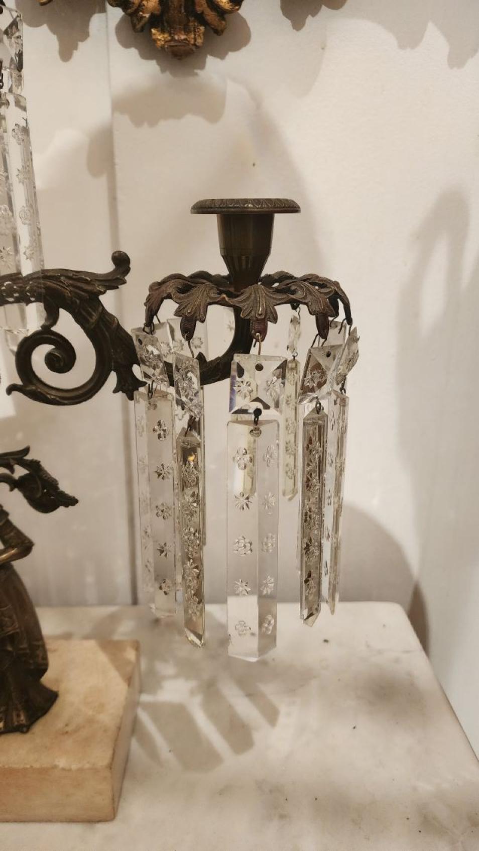 Candelabro vittoriano in bronzo e cristallo In condizioni buone in vendita a Dallas, TX