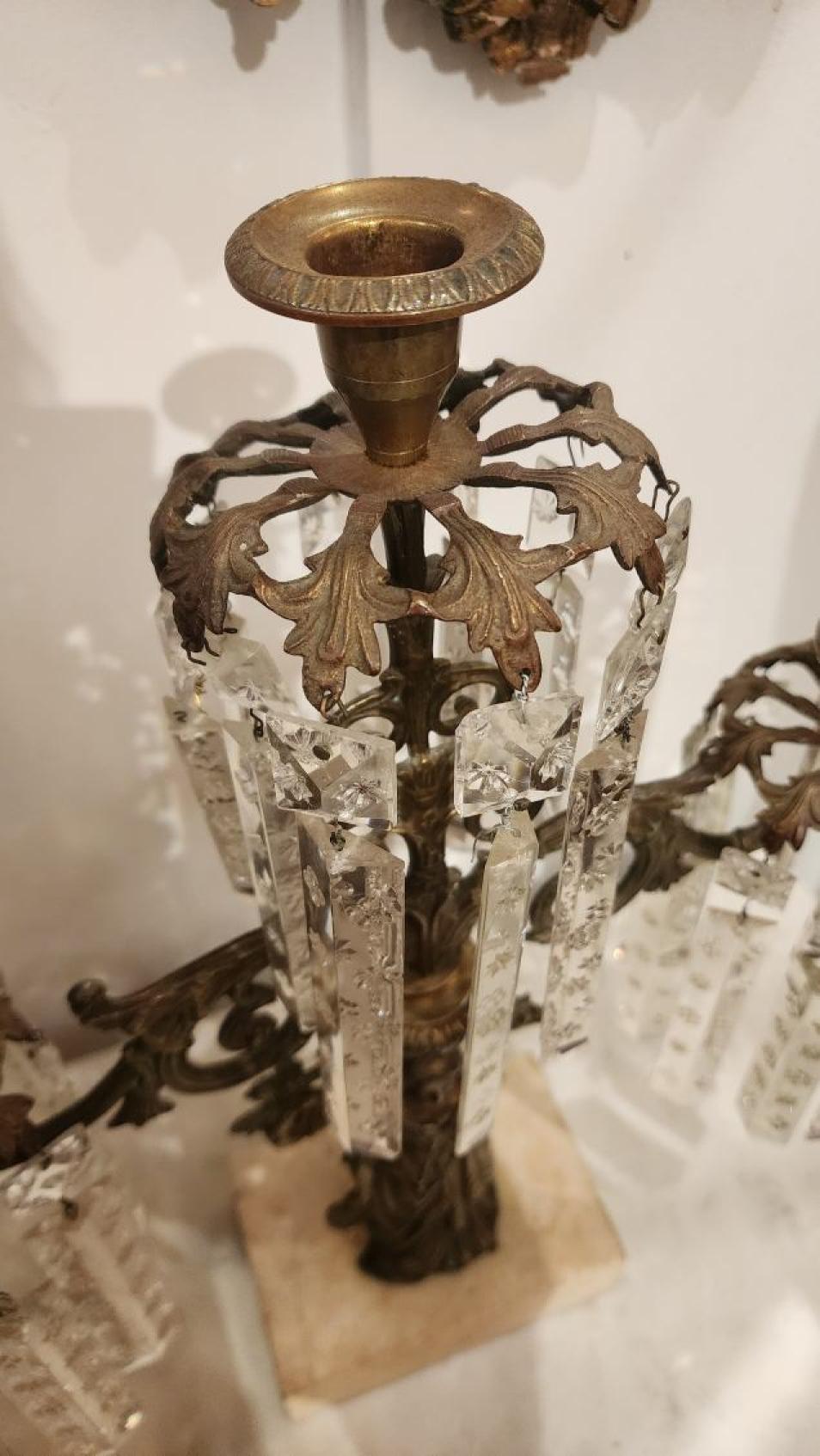 XIX secolo Candelabro vittoriano in bronzo e cristallo in vendita