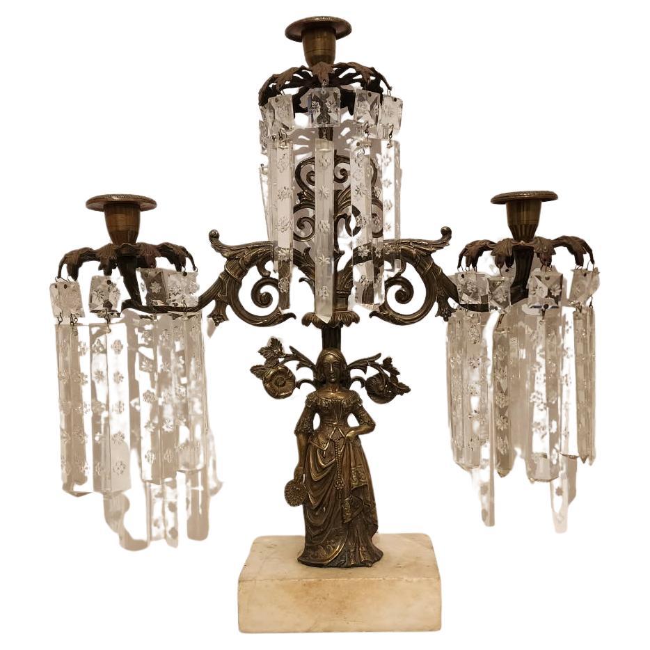 Chandelier victorien en bronze et cristal