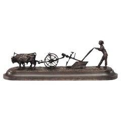 Victorian Bronze Farmer and Oxen