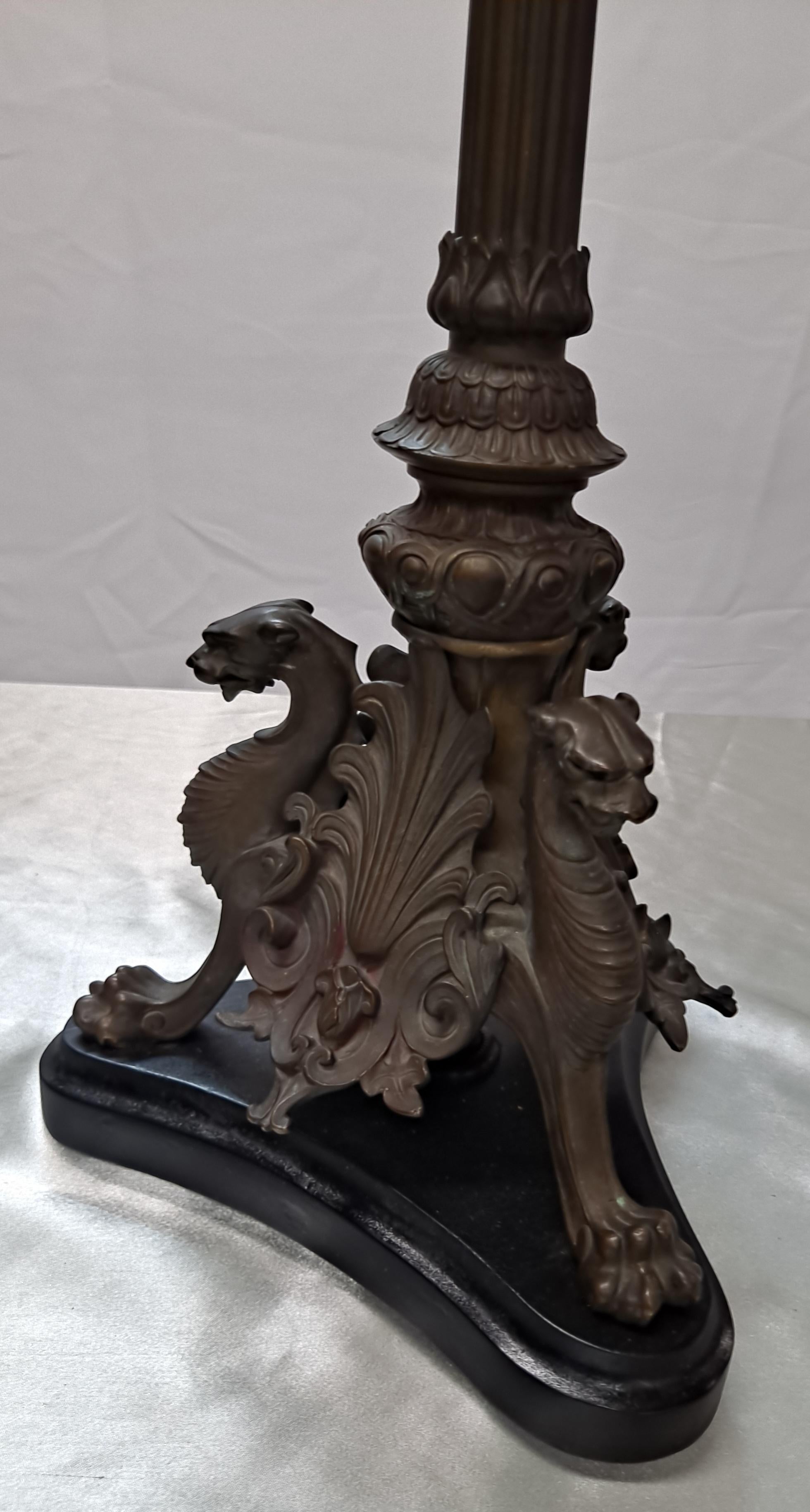 Victorian Bronze Five Arm Candelabra w/Gryphon Design Base For Sale 3