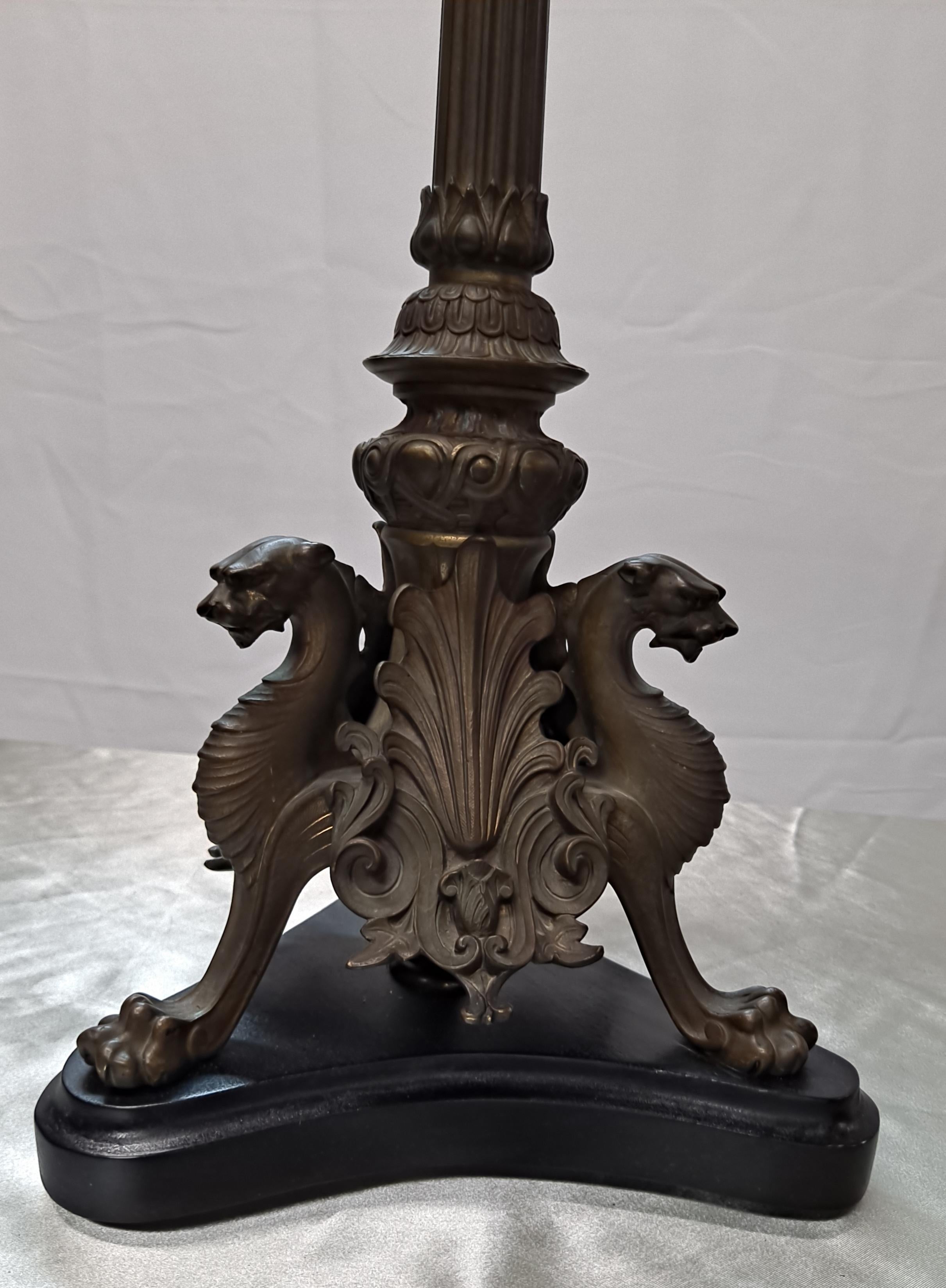 Victorian Bronze Five Arm Candelabra w/Gryphon Design Base For Sale 4