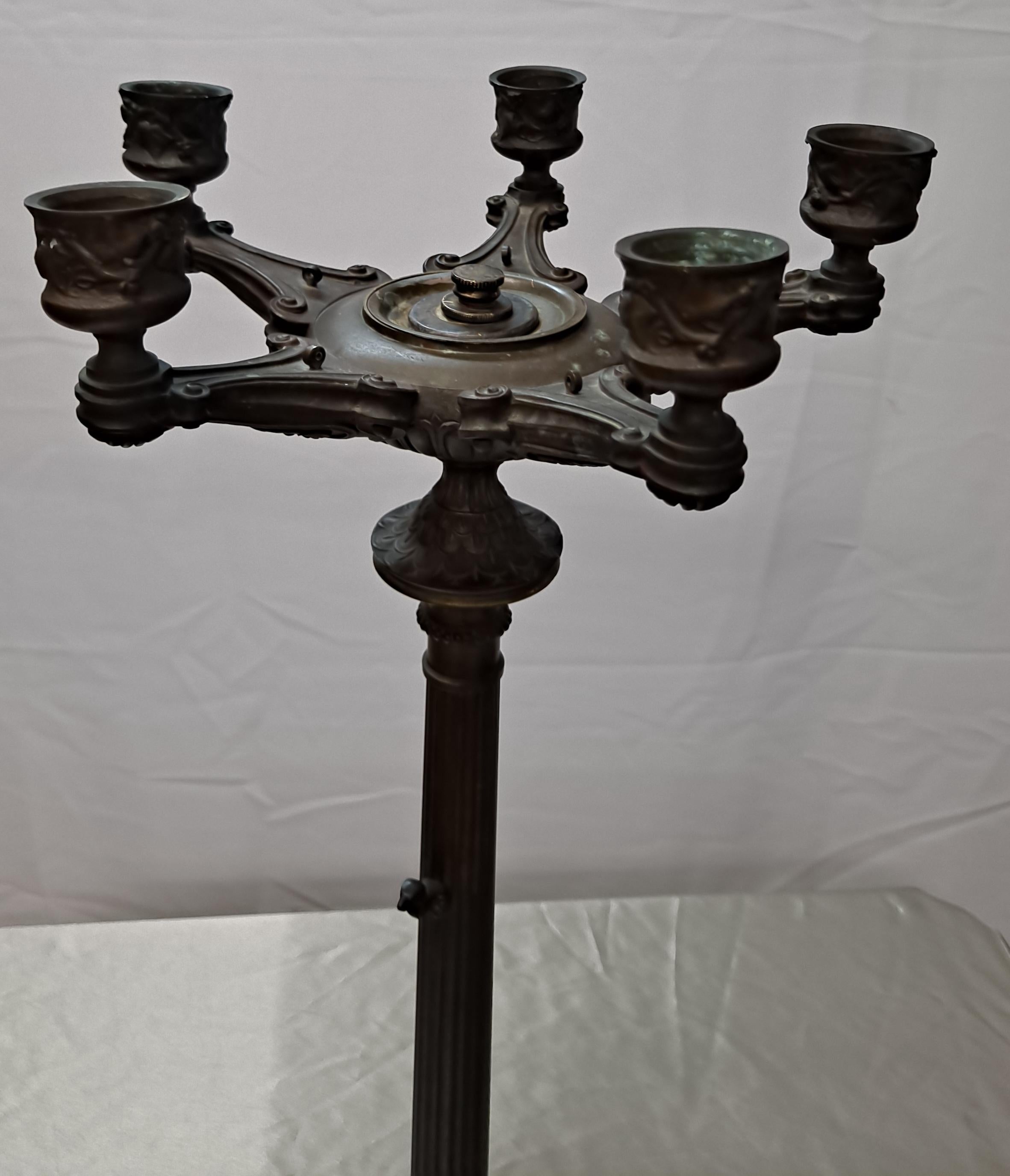 Victorian Bronze Five Arm Candelabra w/Gryphon Design Base For Sale 1