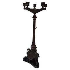 Antique Victorian Bronze Five Arm Candelabra w/Gryphon Design Base
