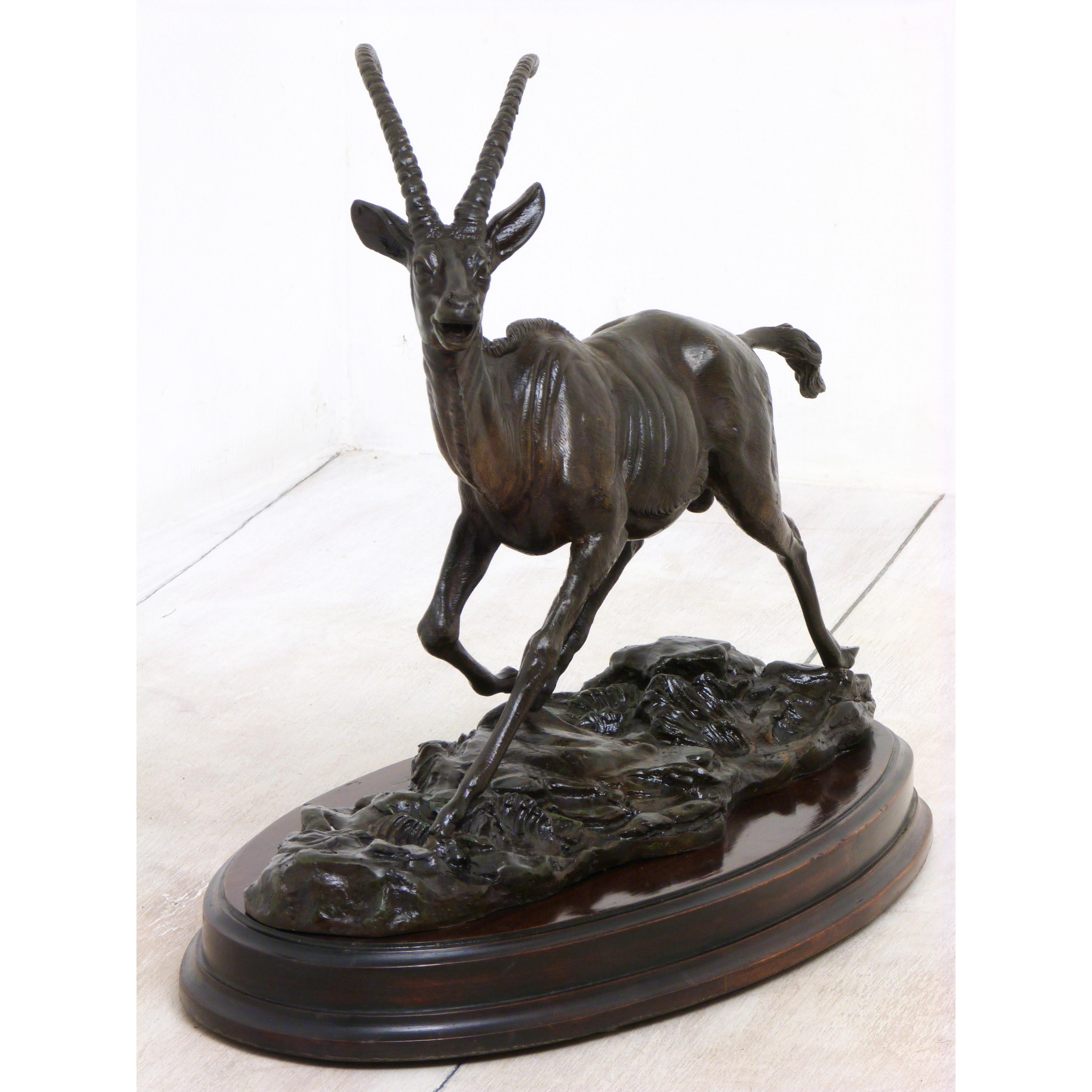 Cast Victorian Bronze Gazelle on Mahogany Base For Sale