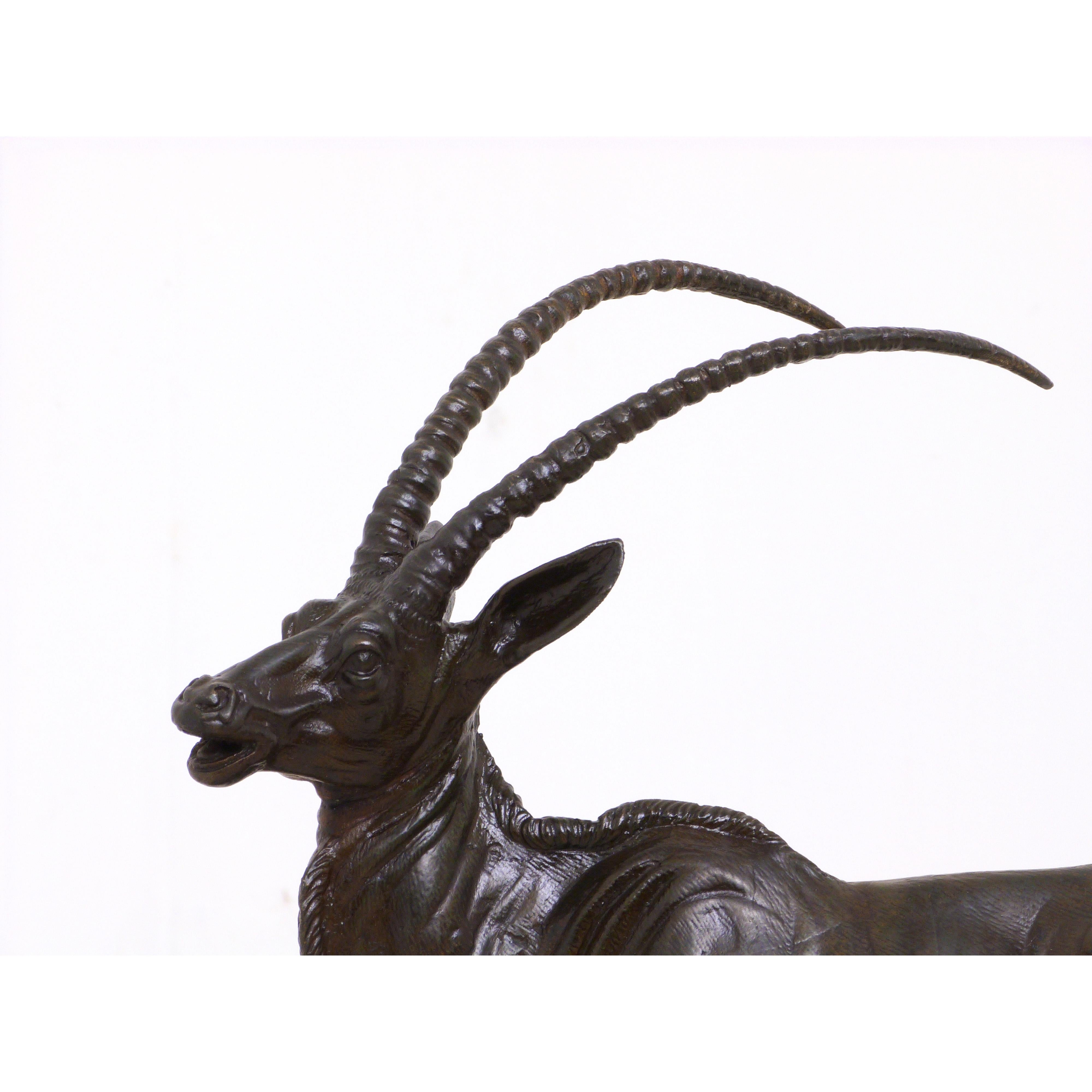 Victorian Bronze Gazelle on Mahogany Base In Good Condition For Sale In Manchester, GB