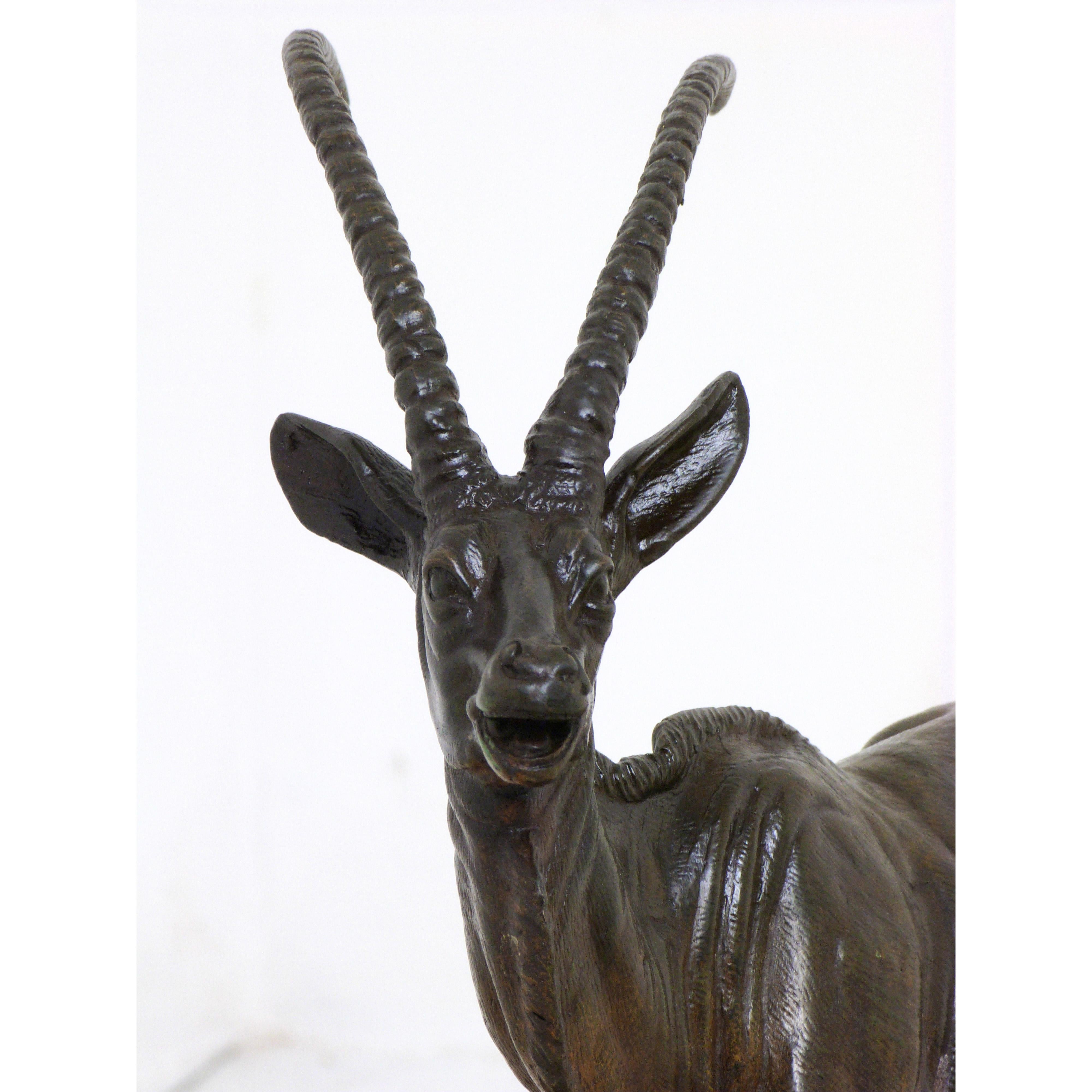 Late 19th Century Victorian Bronze Gazelle on Mahogany Base For Sale