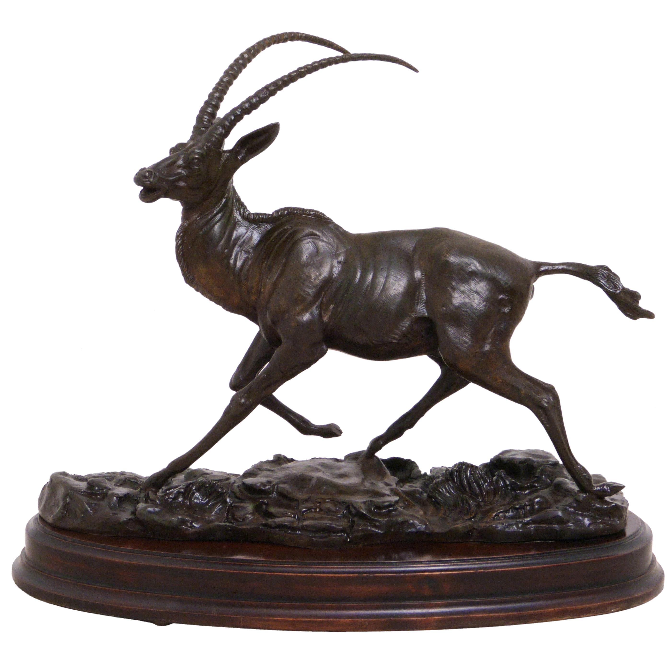 Victorian Bronze Gazelle on Mahogany Base