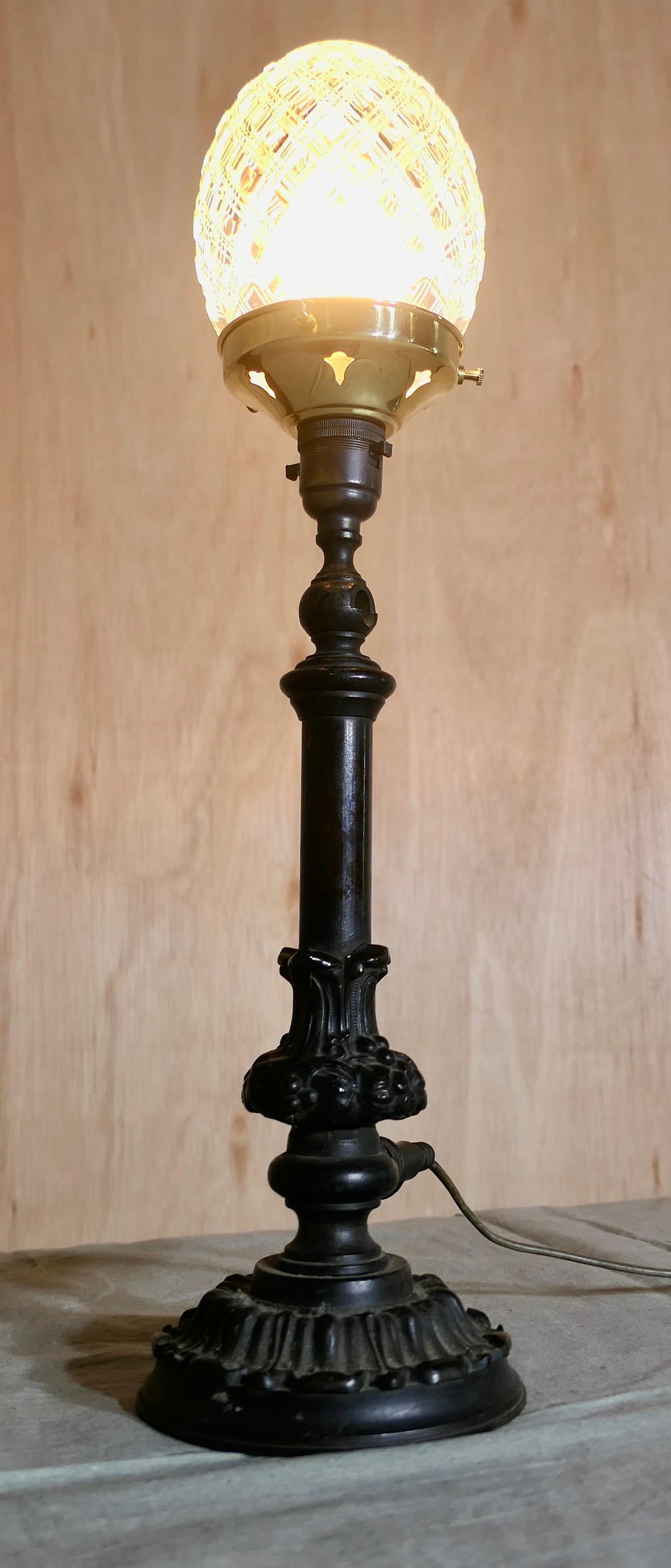 19th Century Victorian Bronze Lamp with Diamond Cut Crystal Shade  A Charming bronze lamp For Sale