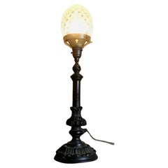 Victorian Bronze Lamp with Diamond Cut Crystal Shade  A Charming bronze lamp