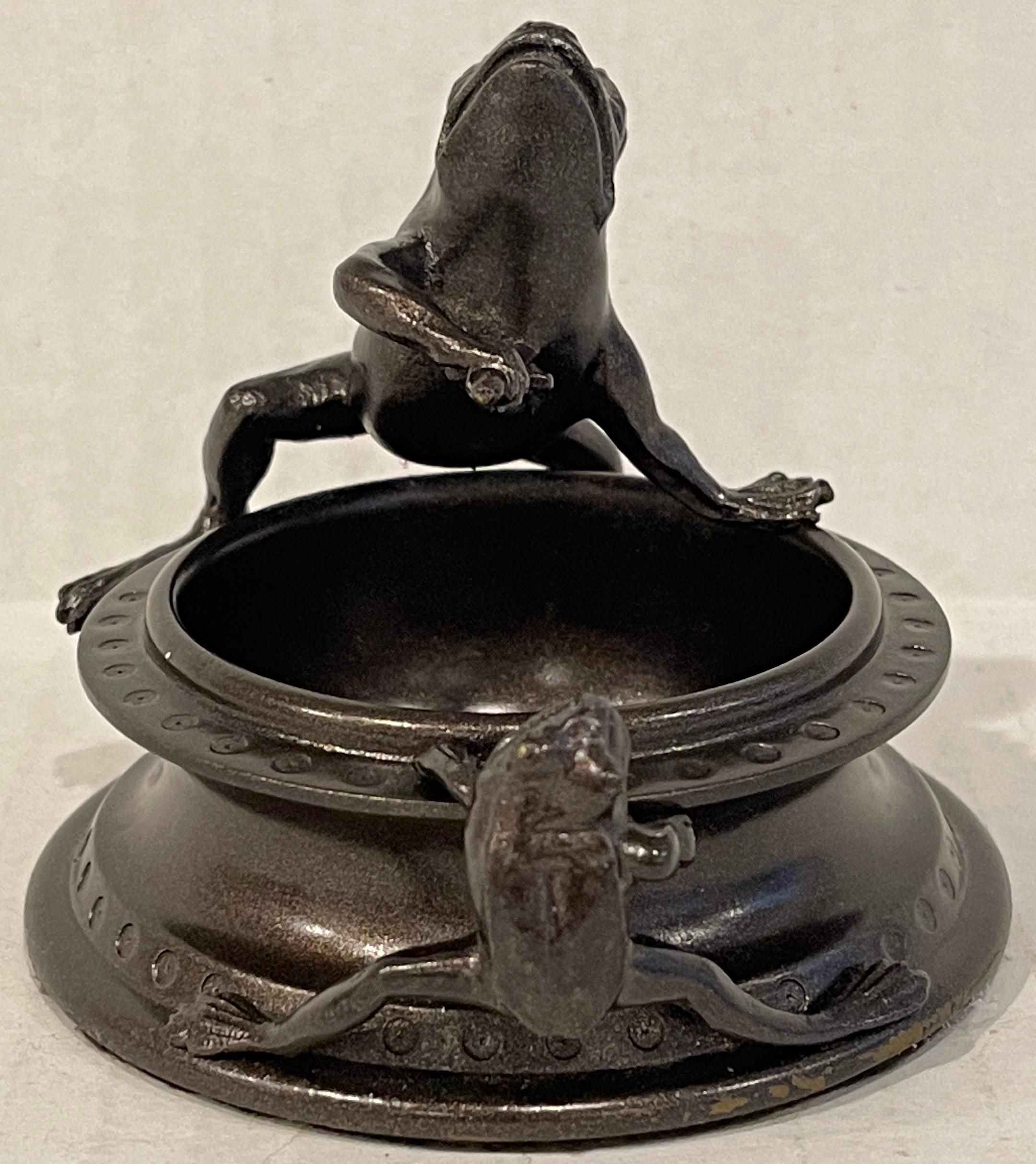 19th Century Victorian Bronze Operatic Frog Motif Vide-Poche For Sale