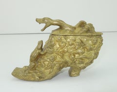Victorian Bronze Shoe Sculpture Box With Snake & Frog