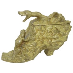 Victorian Bronze Shoe Sculpture Box With Snake & Frog