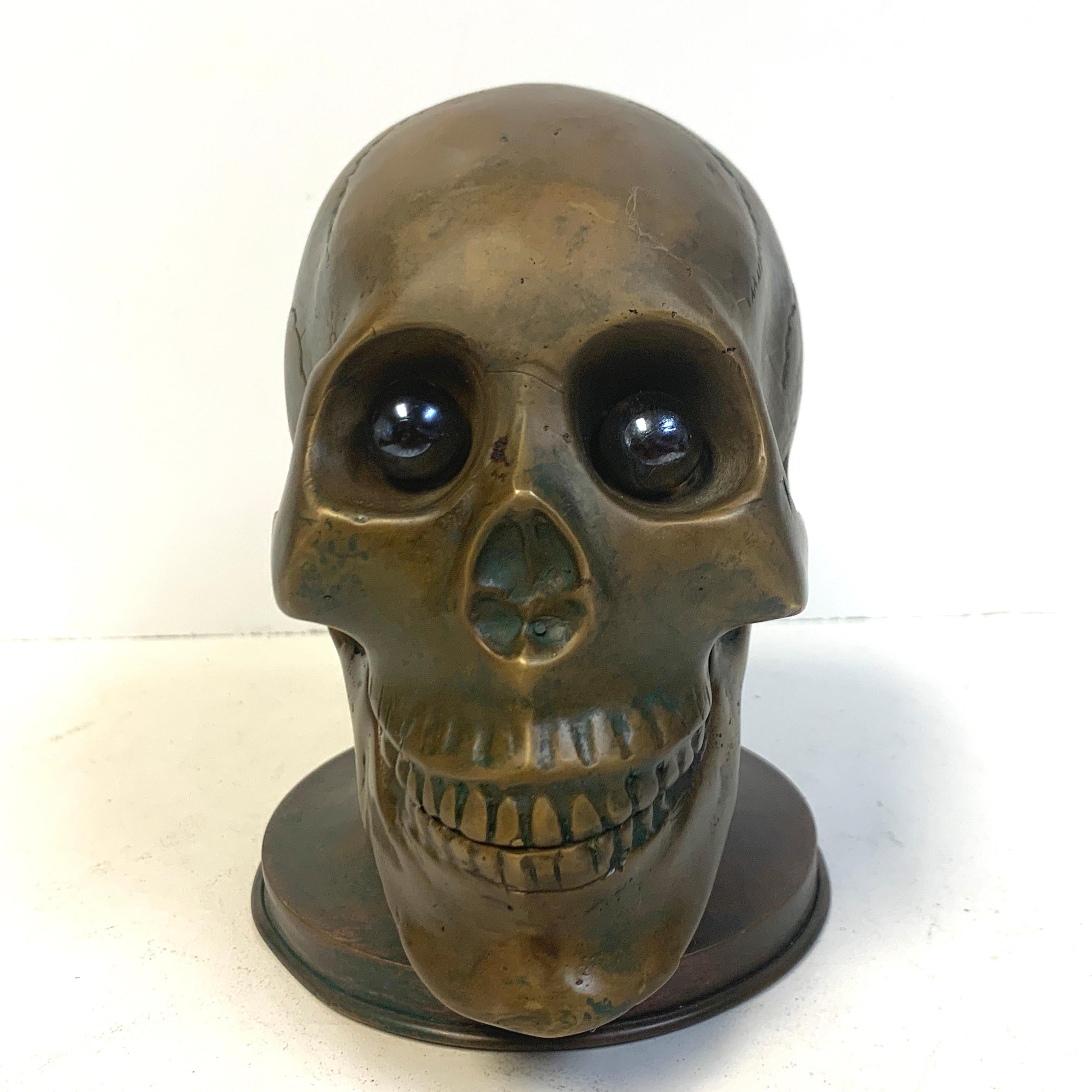 Late Victorian Victorian Bronze Skull with Glass Eyes, by S.W. Farber, New York