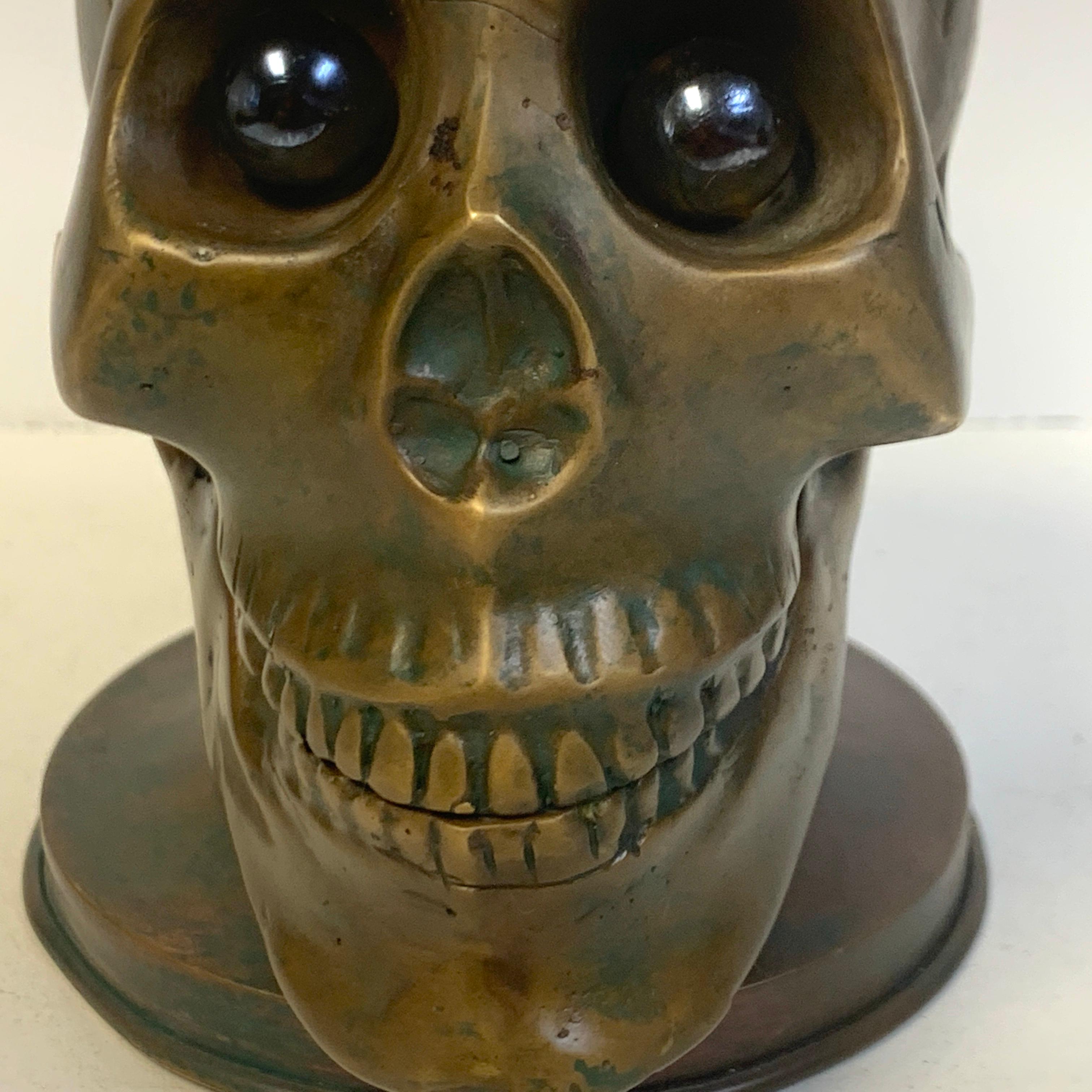 American Victorian Bronze Skull with Glass Eyes, by S.W. Farber, New York