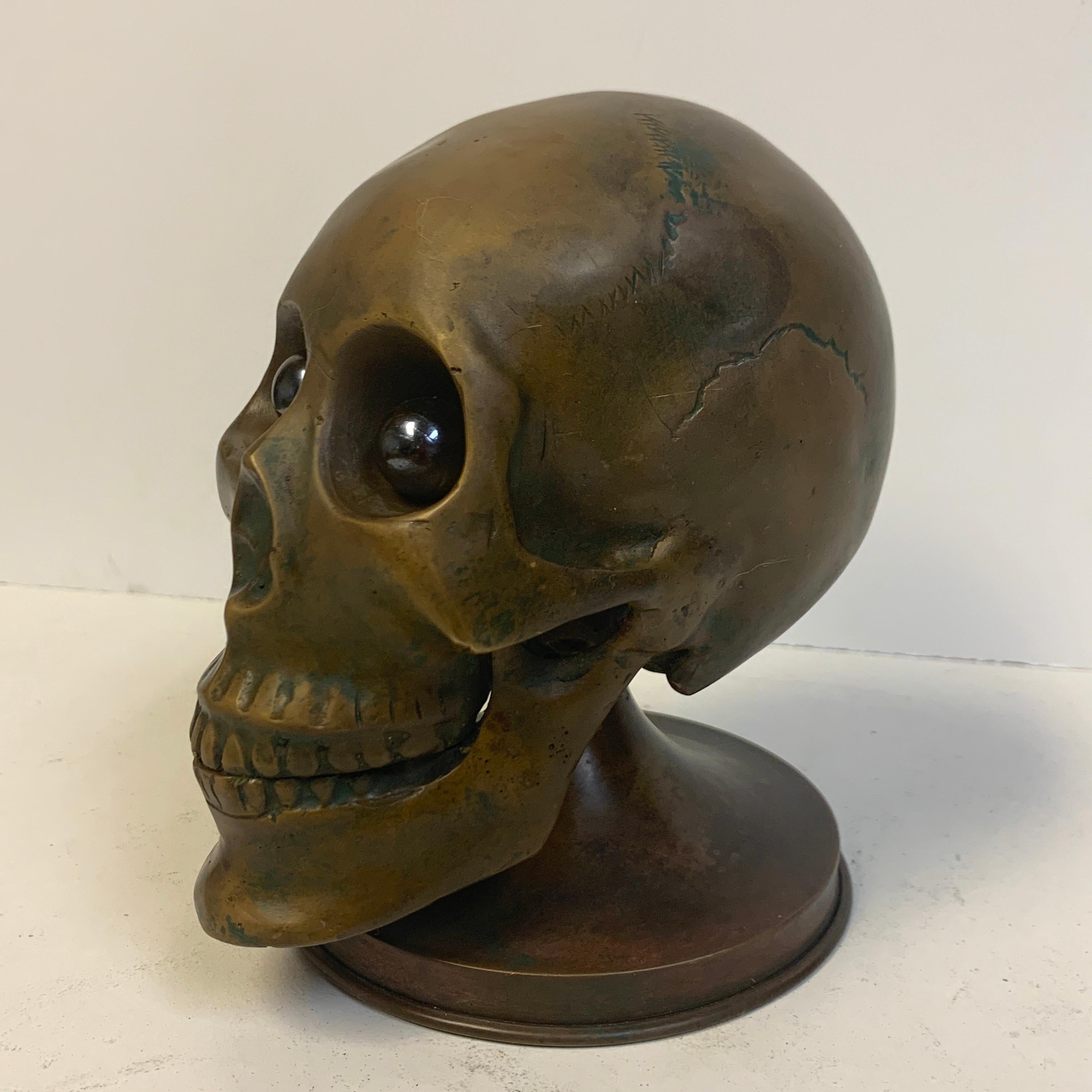 Victorian Bronze Skull with Glass Eyes, by S.W. Farber, New York In Good Condition In West Palm Beach, FL