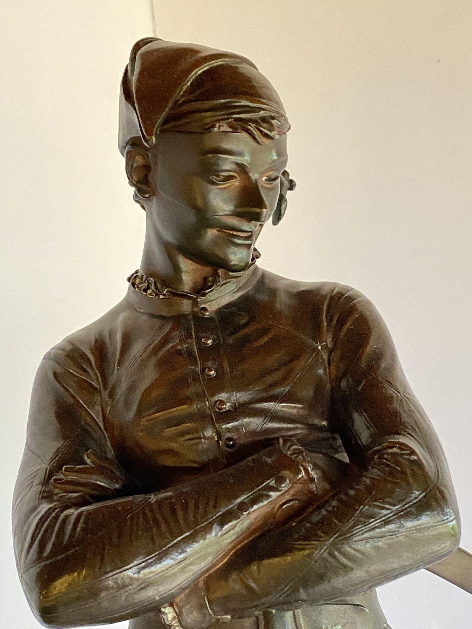 French Victorian Bronze Statue of Arlequin Harlequin by René de Saint-Marceaux For Sale
