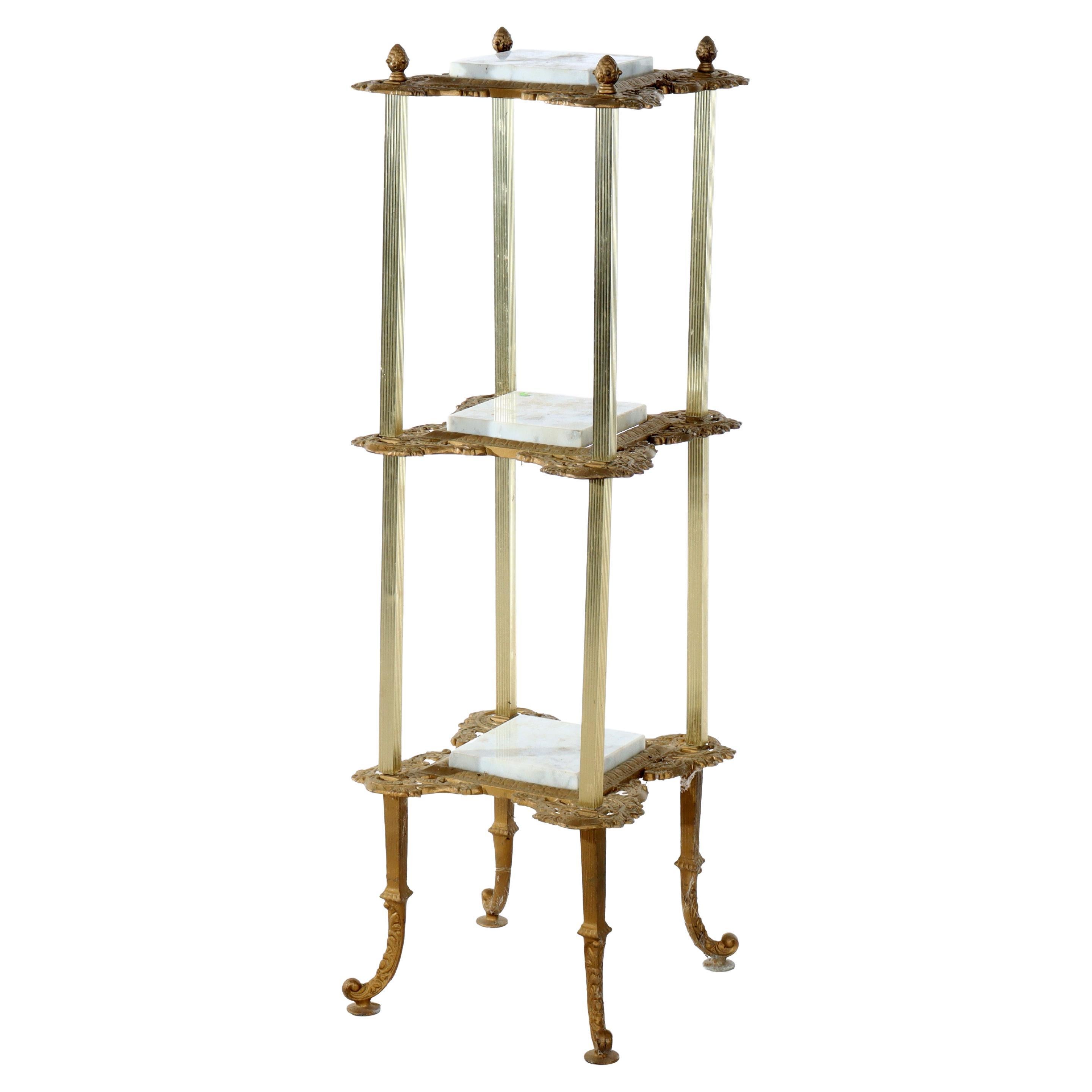 Victorian Bronzed Metal & Marble 3-Tier Plant Stand c1890