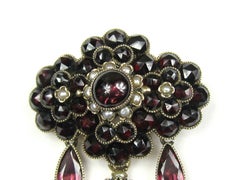 Victorian Brooch Gold Rose Cut Bohemian Garnet Pearl Teardrop Pin