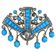 Victorian Brooch Gold Turquoise Diamond Antique Estate Jewelry