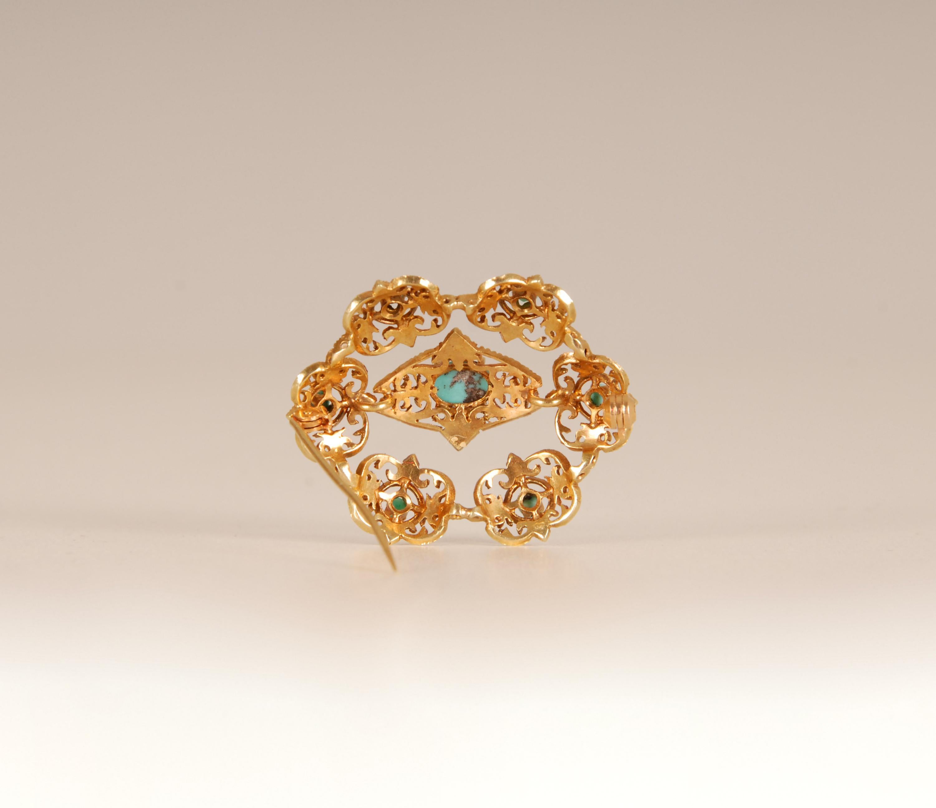Rococo Victorian Brooch Gold Turquoise stones 19th century For Sale