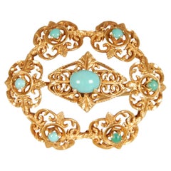 Broche victoriano Oro Piedras de turquesa Siglo XIX