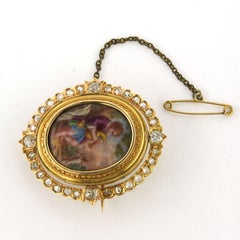 Victorian brooch with a portrait and diamonds up to 1.00ct 18k gold