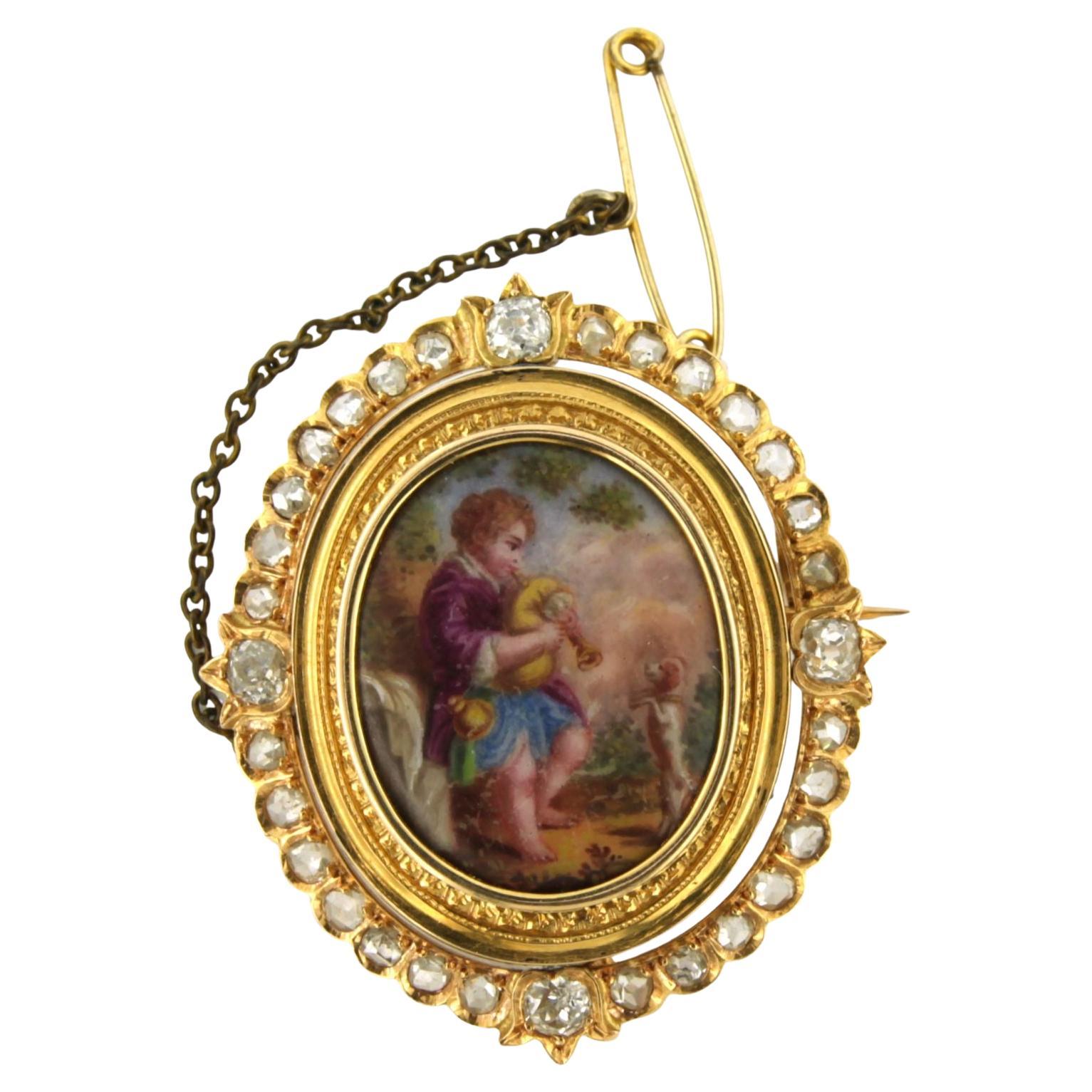 Victorian brooch with a portrait and diamonds up to 1.00ct 18k gold