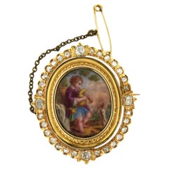 Victorian brooch with a portrait and diamonds up to 1.00ct 18k gold