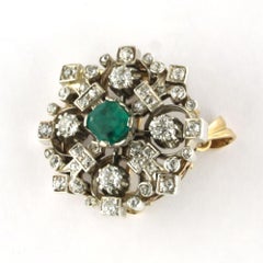 Victorian Brooch with emerald and old mine cut diamonds up to 1.50ct 14k gold