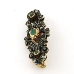 VICTORIAN brooch with emerald and rose cut diamond up to 0.05ct 18k gold, silver