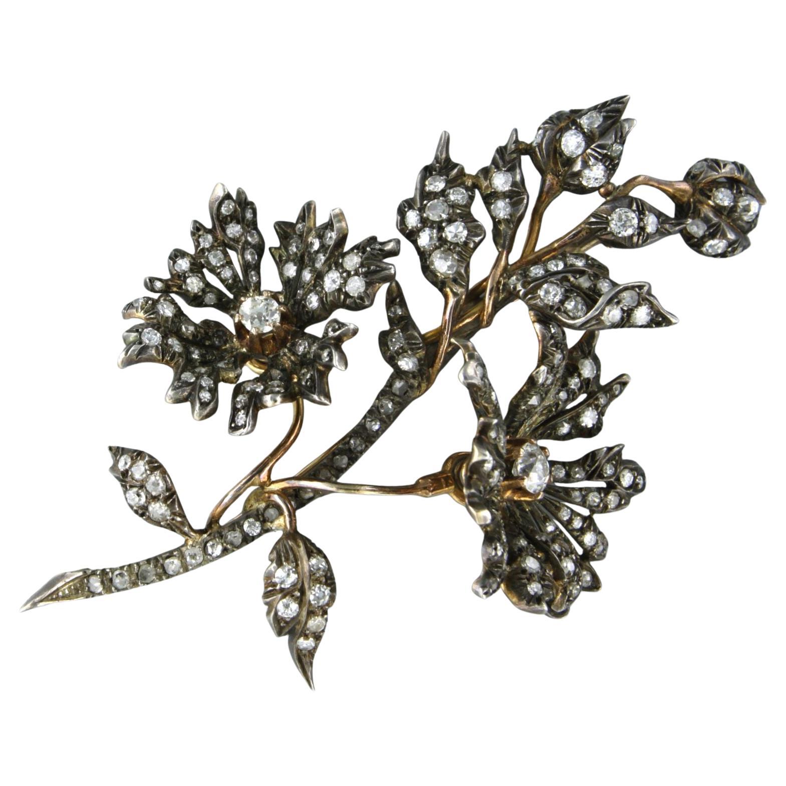 Broche victorienne avec diamant de taille ancienne et de taille rose jusqu
à 5,70 ct or 14k argent